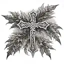 cross with lebanese cedar tree inside tattoo design idea