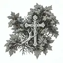 cross with lebanese cedar tree inside tattoo design idea