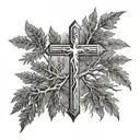 cross with lebanese cedar tree inside tattoo design idea