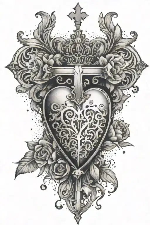 sacred heart and cross and rosery  tattoo design idea