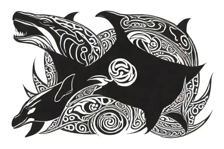 Multiple spirit animals, orca, bear, eagle tattoo design idea
