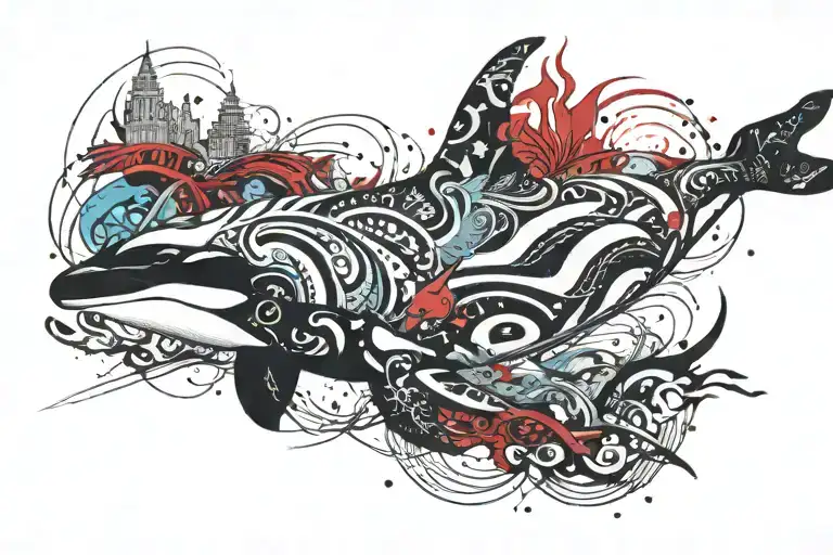 tribal orca with bear and eagle tattoo design idea