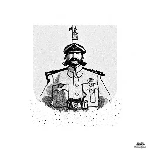 Lone man in Tiananmen square in stand off against a line of tanks in the style of Goya tattoo design idea