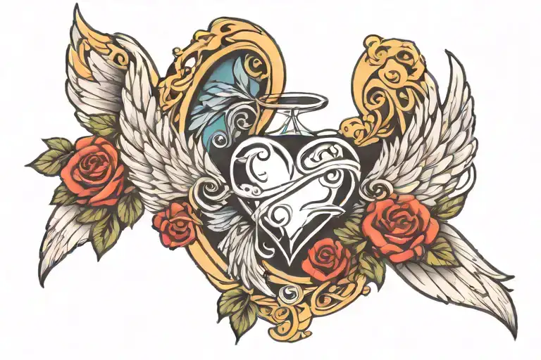 angel wings infinity sign rose heart tattoo design idea