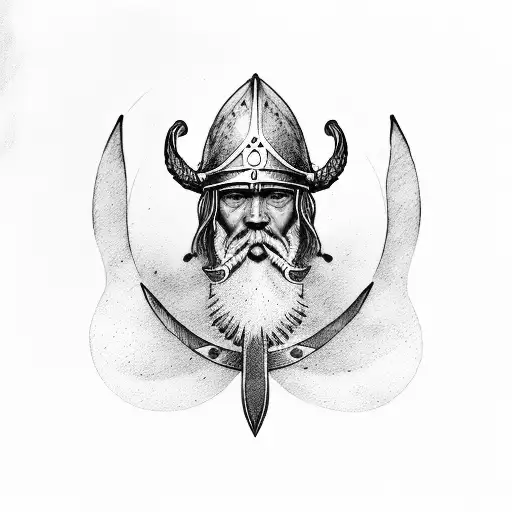 viking on the boat with bones tattoo design idea