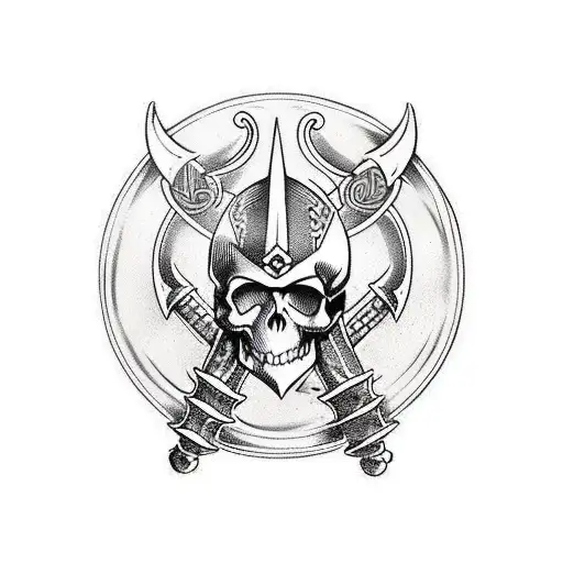 viking with skull bones with sword on the boat tattoo design idea