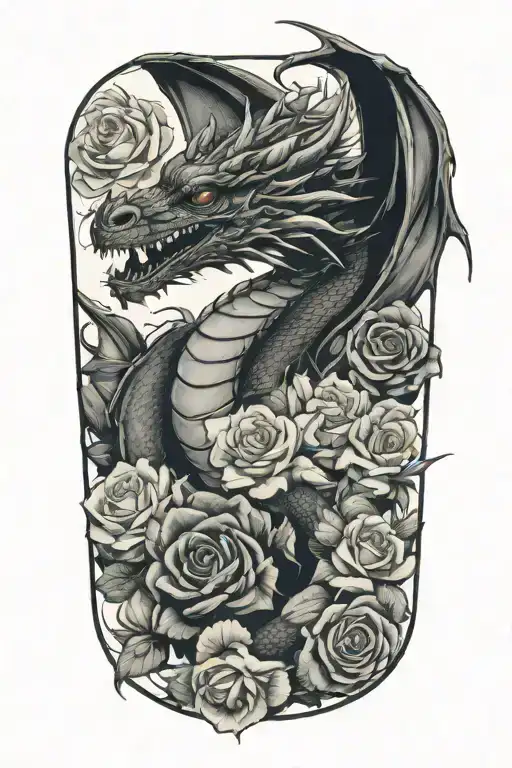 Dragon and roses tattoo design idea