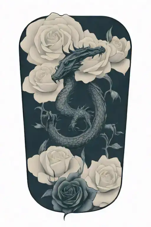 Dragon and roses tattoo design idea
