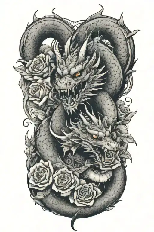 Dragon and roses tattoo design idea
