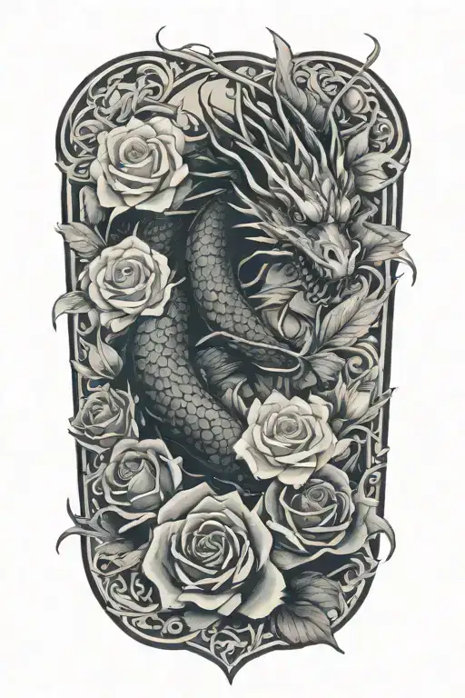 Dragon and roses tattoo design idea