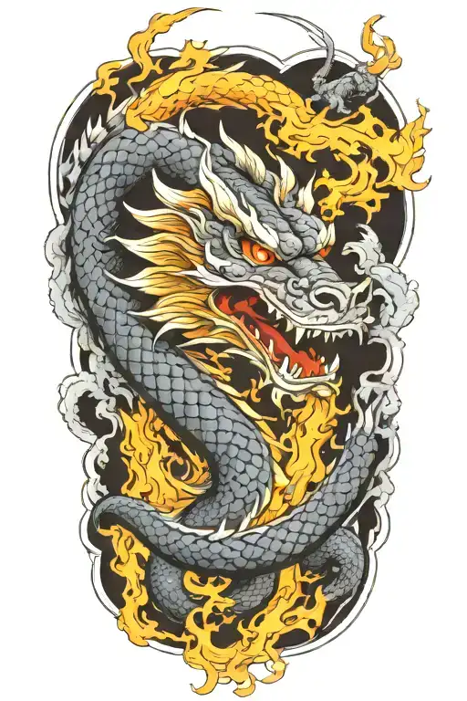 dragon breathing fire tattoo design idea