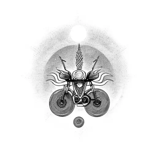 A motorcycle with a black sun as its front wheel tattoo design idea