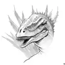 A dino riding a motorcycle through a sketch-style desert tattoo design idea