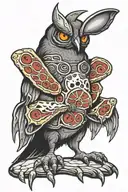 mothman cryptid with pepperoni roll tattoo design idea