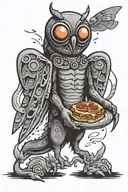 mothman cryptid with pepperoni roll tattoo design idea