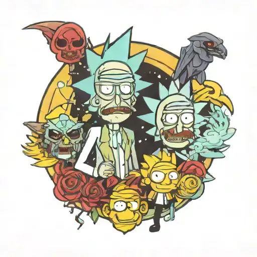 Rick and morty together cartoon tattoo design idea