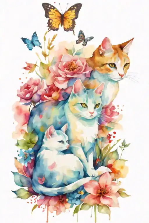 cats flowers butterflies  tattoo design idea