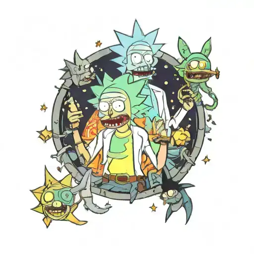 1997 rick and morty medieval tattoo design idea