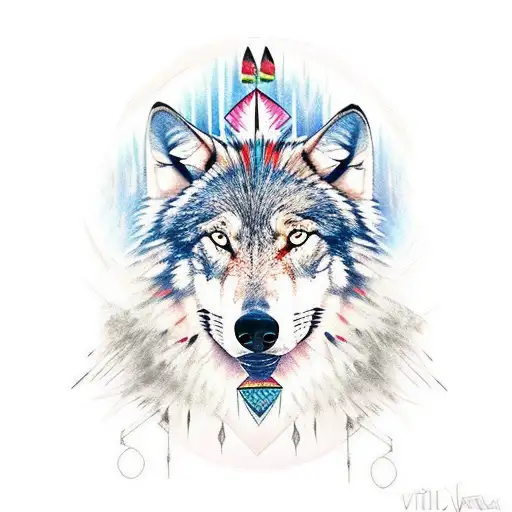 Native American style good wolf bad wolf tattoo design idea