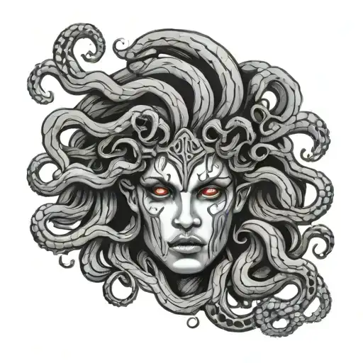 cut off medusa head with bloody eyes tattoo design idea