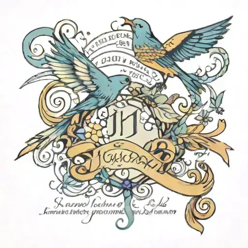 1 John 4:19 bible verse written with birds and jewlrey in backround  tattoo design idea