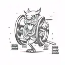 A tattoo of a videogame monster weightlifting a giant joint surrounded by English literature quotes tattoo design idea