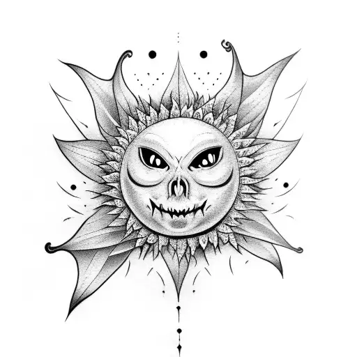 gothic sunflower with bats tattoo design idea