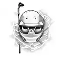 A motorcycle engine intertwined with a golf club, representing the client's love for both motorcycles and golf tattoo design idea