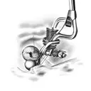 A motorcycle engine intertwined with a golf club, representing the client's love for both motorcycles and golf tattoo design idea