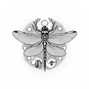 dragonfly with flowers and mushrooms and plants and a frog tattoo design idea