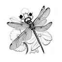 dragonfly with flowers and mushrooms and plants and a frog tattoo design idea