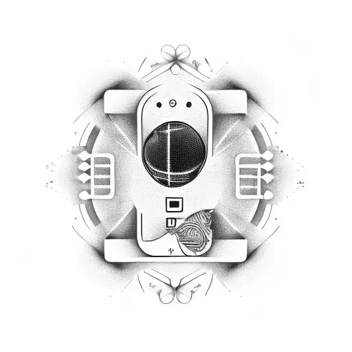 A fierce blackwork tattoo of a PlayStation controller surrounded by music notes and waves tattoo design idea