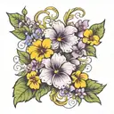 create a really small arm tattoo with violet and primrose flowers and include lots vines around it. not too much color a tattoo design idea