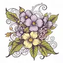 create a really small arm tattoo with violet and primrose flowers and include lots vines around it. not too much color a tattoo design idea