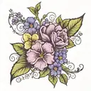 create a really small arm tattoo with violet and primrose flowers and include lots vines around it. not too much color a tattoo design idea