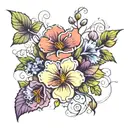 create a really small arm tattoo with violet and primrose flowers and include lots vines around it. not too much color a tattoo design idea