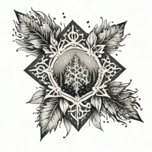 snowflake with mountain feather tree lubin tattoo design idea