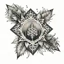 snowflake with mountain feather tree lubin tattoo design idea