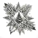 snowflake with mountain feather tree lubin tattoo design idea