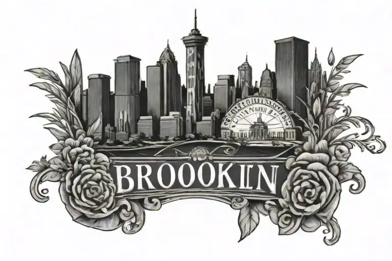 Brooklyn new york skyline and vegas nevada desert tattoo design idea