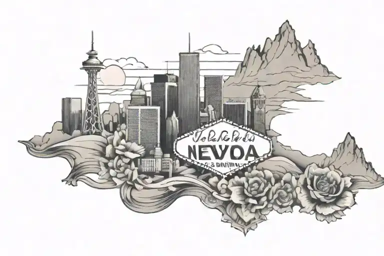 Brooklyn new york skyline and vegas nevada mountains in the backround tattoo design idea
