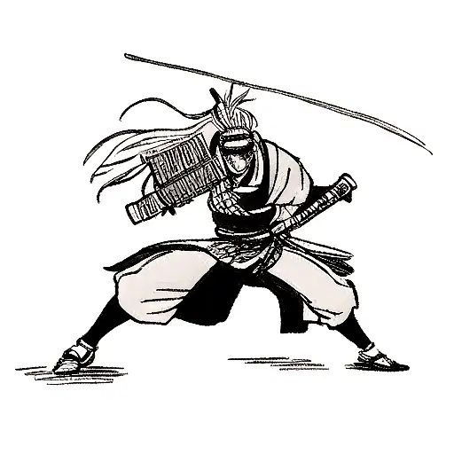 A samurai warrior engaged in a fierce battle with a dragon tattoo design idea