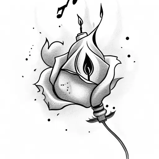 cartoon stars with rose with melting candlesticks with music note tattoo design idea