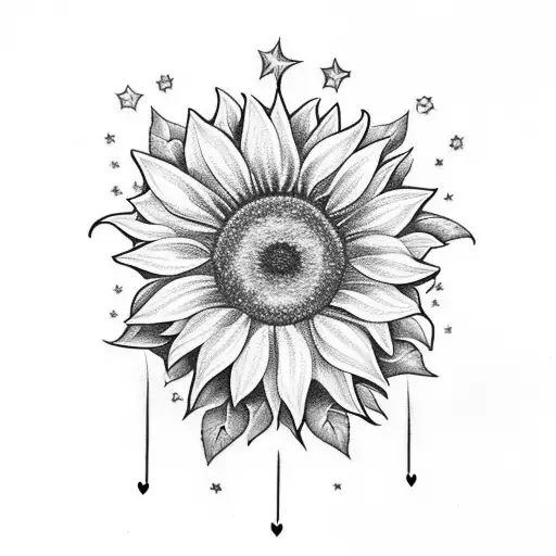 sunflower with star with rose with melting candlesticks with music note tattoo design idea