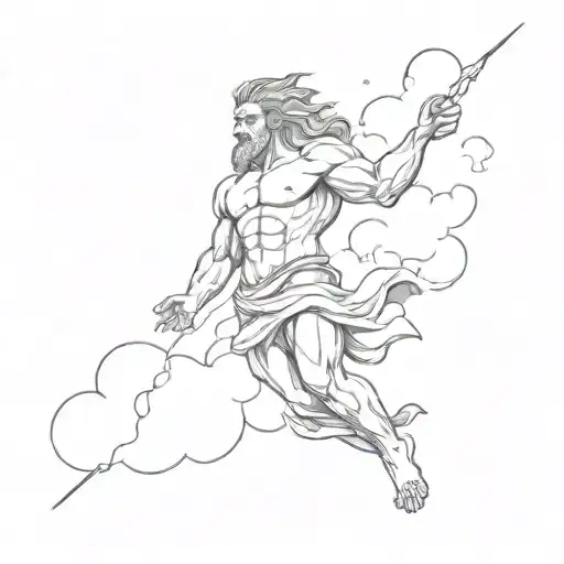 Zeus bottom half covered by cloud throwing realistic lightning  tattoo design idea