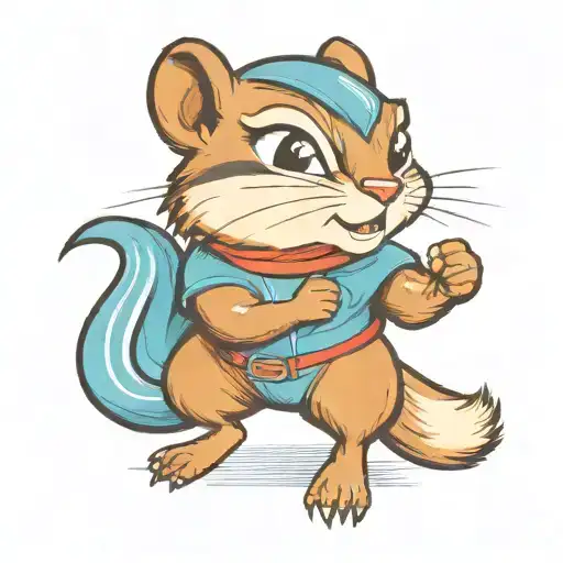 a cute girl chipmunk wearing eyeglasses and fighting with her fists up like a boxer.  tattoo design idea