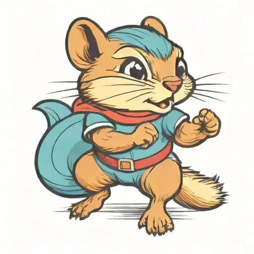 a girl chipmunk wearing glasses and fighting with her fists up like a boxer.  tattoo design idea