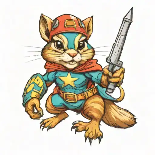 a female chipmunk superhero  wearing teal and wielding the power tattoo design idea