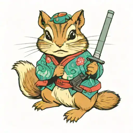 a female chipmunk rebel fighter named KC wearing teal    tattoo design idea