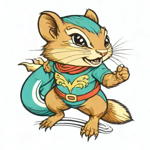 a female chipmunk superhero wearing teal and fighting   tattoo design idea